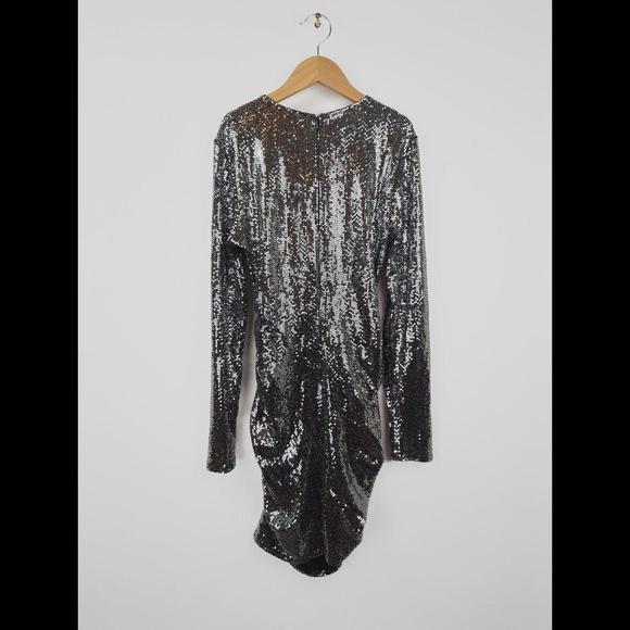 [SOLD] NWT $425 L'AGENCE Women's Sz US 4 S SUNNY Glitter Dress Metallic Silver - Picture 9 of 12